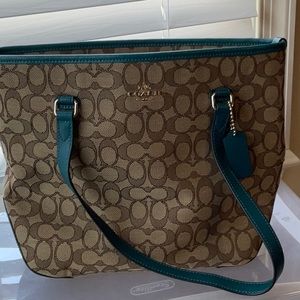 Coach | Outline Signature Zip Top Tote Teal Turquoise